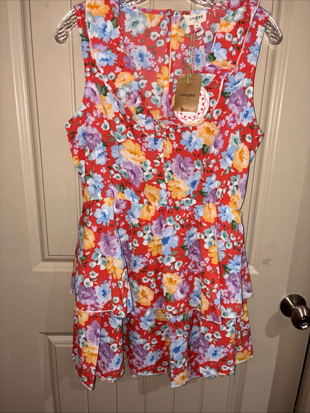 Umgee Red Floral Tiered Sundress with Multicolor Blooms
